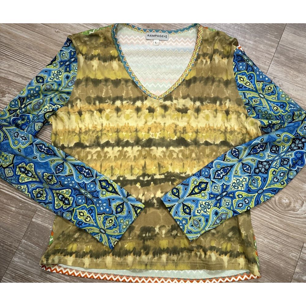 Vintage Rampage Women’s Green & Yellow Long Sleeve Shirt Size Large
